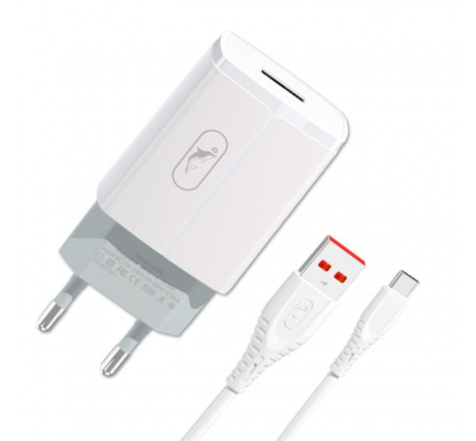 SkyDolphin Сетевое зарядное устройство SkyDolphin SC06T (1USBx2.4A) White (SDMZP-000179) + кабель USB Type-C