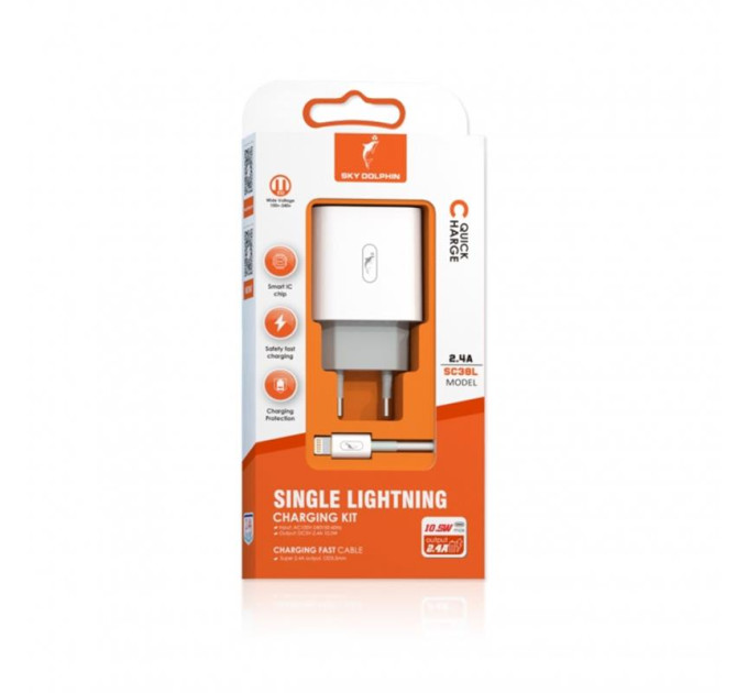SkyDolphin Сетевое зарядное устройство SkyDolphin SC38T (USB TYPE-Cx2.4A) White (MZP-000182) + кабель Lightning