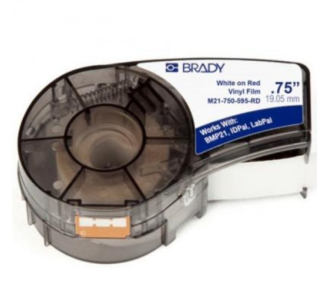 Brady Стрічка для принтера етикеток Brady M21-750-595-RD vinyl, 19.05mm/6.4m. White on Red (M21-750-595-RD)