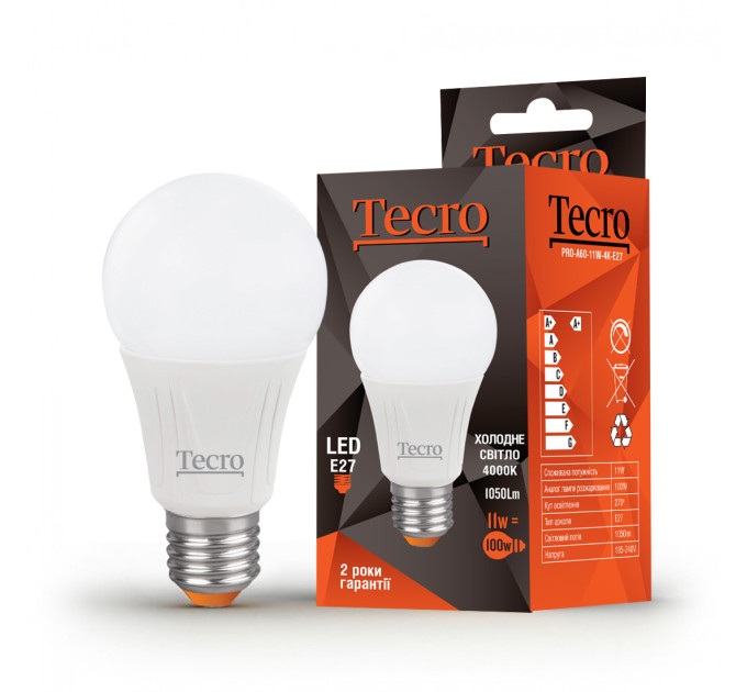 Tecro Лампа светодиодная Tecro 11W E27 4000K (PRO-A60-11W-4K-E27)