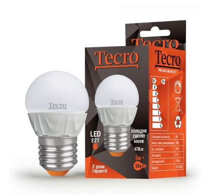 Tecro Лампа светодиодная Tecro 5W E27 4000K (PRO-G45-5W-4K-E27)