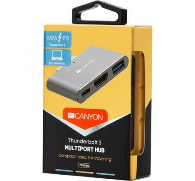 Порт-реплікатор Canyon Docking Station with 3 ports, Thunderbolt 3, Input 100-240V (CNS-TDS01DG)