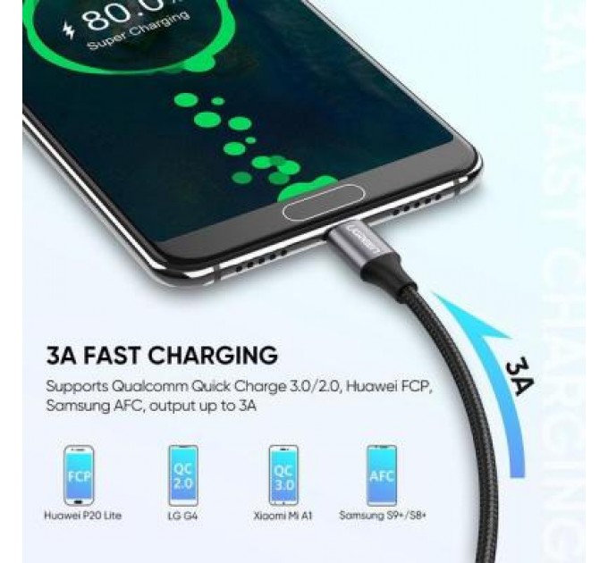 Ugreen Дата кабель USB 2.0 AM to Type-C 2.0m US288 Aluminum Braid Black Ugreen (60128)