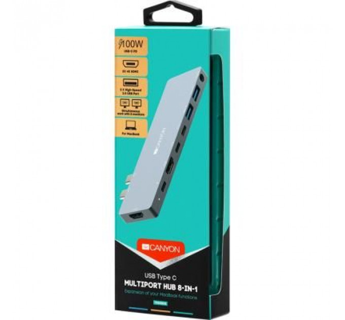 Порт-реплікатор Canyon Docking Station with 8 ports, 1*Type C PD100W+2*Type C (CNS-TDS08DG)