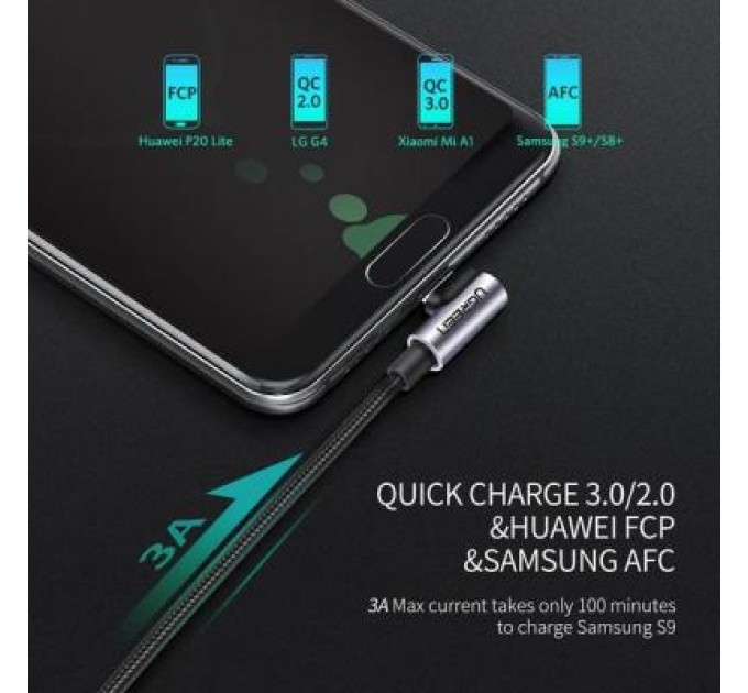 Ugreen Дата кабель USB 2.0 AM to USB-C 1.0m US284 Angled Alum. Braid Black Ugreen (50941)