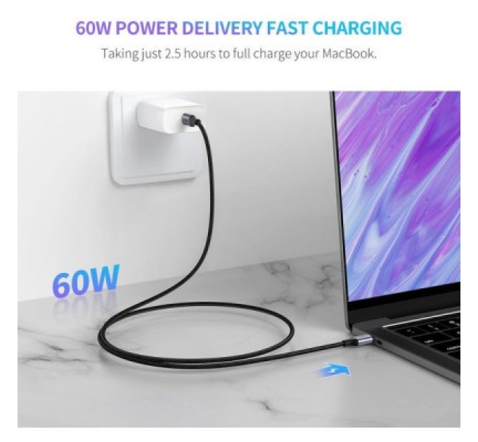 Ugreen Дата кабель USB-C to USB-C 1.0m US261 3A Alum. Braid Gray\Black Ugreen (50150)