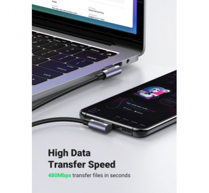 Ugreen Дата кабель USB 2.0 AM to Type-C 1.0m US176 Both Angled 3A (Black) Ugreen (20856)