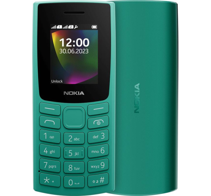 Nokia Мобильный телефон Nokia 106 2023 Dual Sim Green; 1.77" (160x120) TFT / клавиатурный моноблок / ОЗУ 4 МБ / 4 МБ встроенной + microSD до 32 ГБ / без камеры / 2G (GSM) / 115.1x49.4x14.5 мм, 79.4 г / 1000 мАч / зеленый