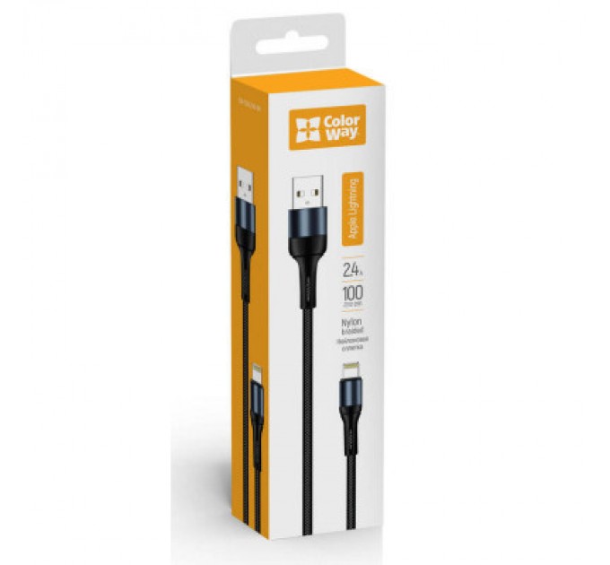 ColorWay Дата кабель USB 2.0 AM to Lightning 1.0m nylon black ColorWay (CW-CBUL045-BK)