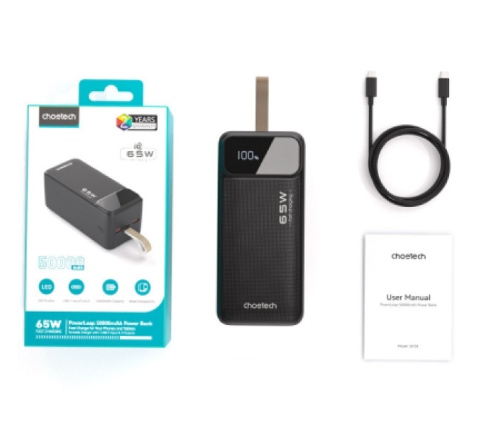 Choetech Батарея універсальна Choetech 50000mAh, PD/65W, QC/3.0, USB-C In/out, 2*USB-A (B733-CCBK)