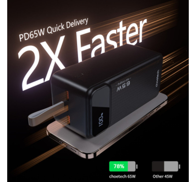 Choetech Батарея універсальна Choetech 50000mAh, PD/65W, QC/3.0, USB-C In/out, 2*USB-A (B733-CCBK)