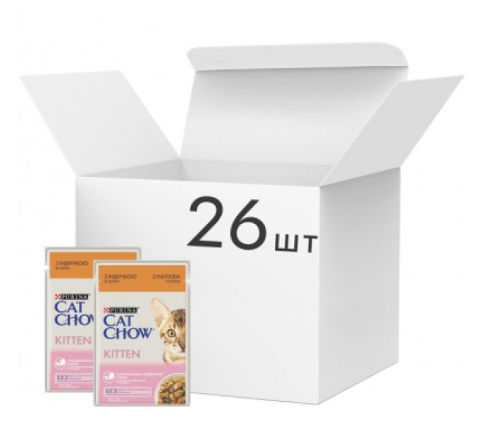 Purina Cat Chow Вологий корм для кішок Purina Cat Chow Kitten з індичкою та цукіні в желе 85г (7613036595001)