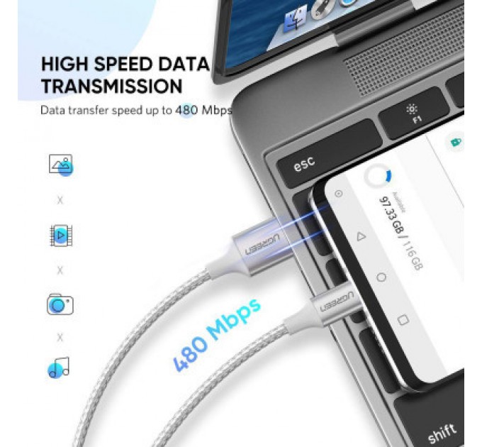 Ugreen Дата кабель USB 2.0 AM to Type-C 1.5m 3.0A 18W US288 White Ugreen (60132)