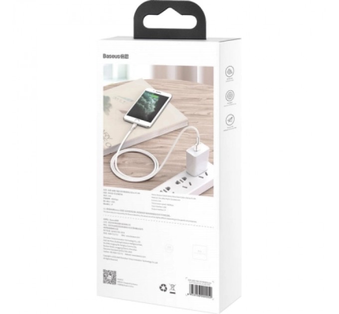 Baseus Дата кабель USB 2.0 AM to Lightning 2.0m Cafule Series Metal 2.4A White Baseus (CALJK-B02)