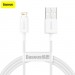 Baseus Дата кабель USB 2.0 AM to Lightning 1.5m Superior Fast Charging 2.4A white Baseus (CALYS-B02)