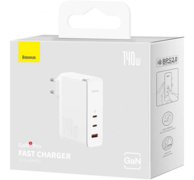 Baseus Зарядний пристрій Baseus GaN5 Pro Fast Charger 2C+U 140W + Cable 1.0m Type-C 240W white (CCGP100202)