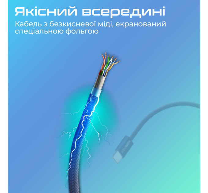 Promate Кабель Promate USB Type-C - Lightning (M/M), 3 A, 27 W, 1.2 м, EcoLine-Ci120 Navy (ecoline-ci120.navy)