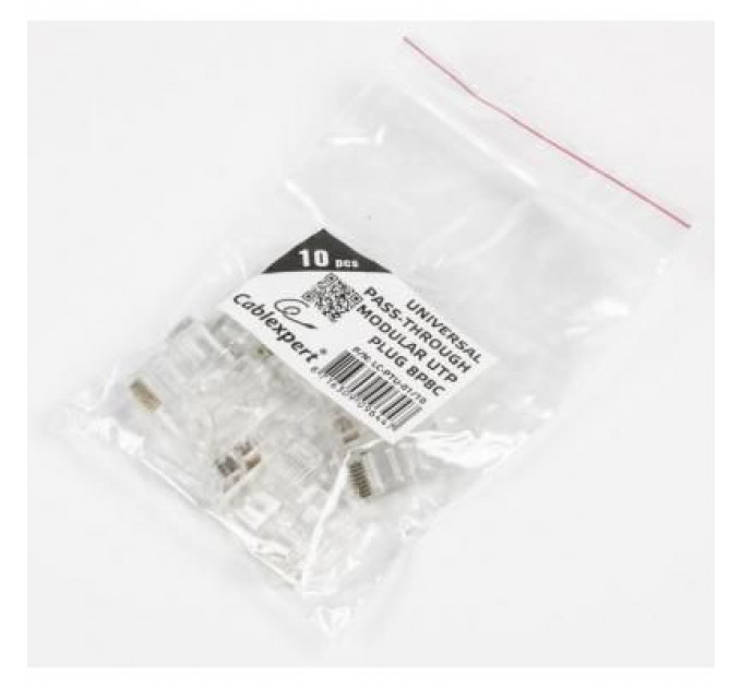 Конектор Cablexpert RJ45 cat.5e UTP 8P8C (сквозное отв., позолоч. конт.) 10 шт (LC-PTU-01/10)