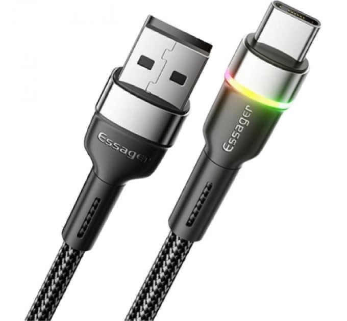 Essager Дата кабель USB 2.0 AM to USB-C 1.0m 3A LED black Essager (EXCT-XCD01)