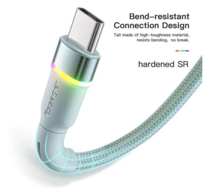 Essager Дата кабель USB 2.0 AM to USB-C 1.0m 3A LED blue Essager (EXCT-XCD03)