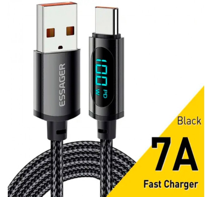Essager Дата кабель USB 2.0 AM to USB-C 1.0m 7A LED black Essager (EXCT-XY01-P)
