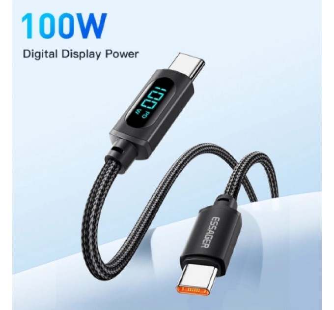 Essager Дата кабель USB-C to USB-C 1.0m 100W LED black Essager (EXCTT1-XY01-P)