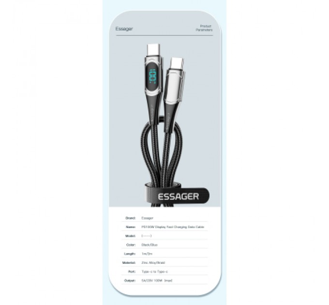 Essager Дата кабель USB-C to USB-C 2.0m 100W Digital Display blue Essager (ES-XCTT1-YDA03)