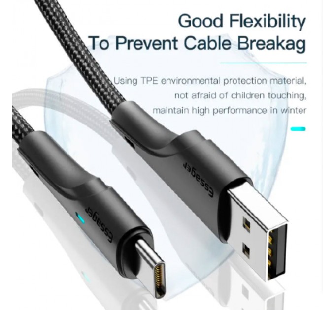 Essager Дата кабель USB 2.0 AM to USB-C 3.0m black Essager (EXCT-LSC01)