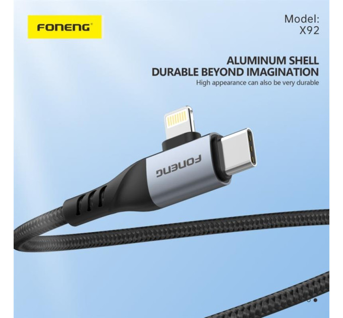 Foneng Кабель Foneng X92 4-in-1 (60W) USB/USB-C - USB-C/Lightning, 1 м, Black (X92-CA-FIO)