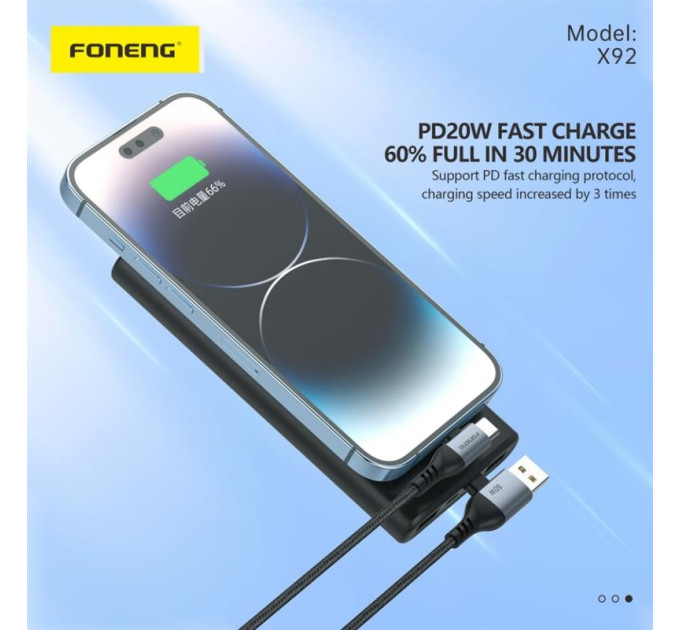 Foneng Кабель Foneng X92 4-in-1 (60W) USB/USB-C - USB-C/Lightning, 1 м, Black (X92-CA-FIO)