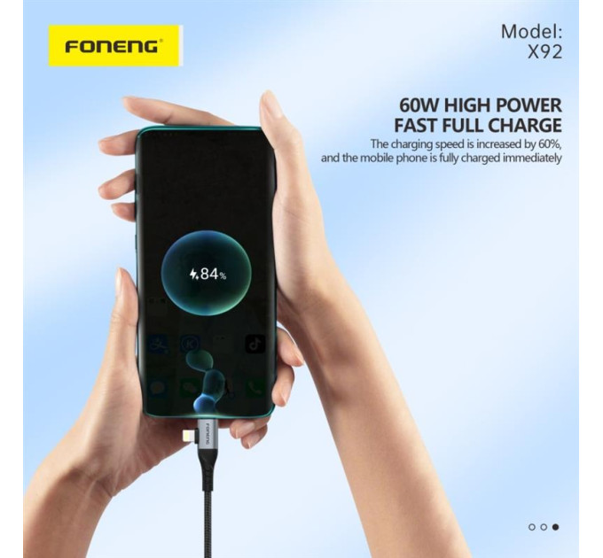 Foneng Кабель Foneng X92 4-in-1 (60W) USB/USB-C - USB-C/Lightning, 1 м, Black (X92-CA-FIO)