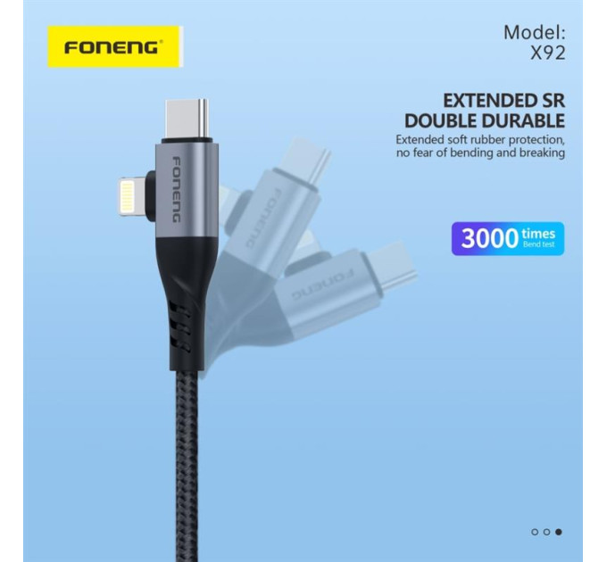 Foneng Кабель Foneng X92 4-in-1 (60W) USB/USB-C - USB-C/Lightning, 1 м, Black (X92-CA-FIO)