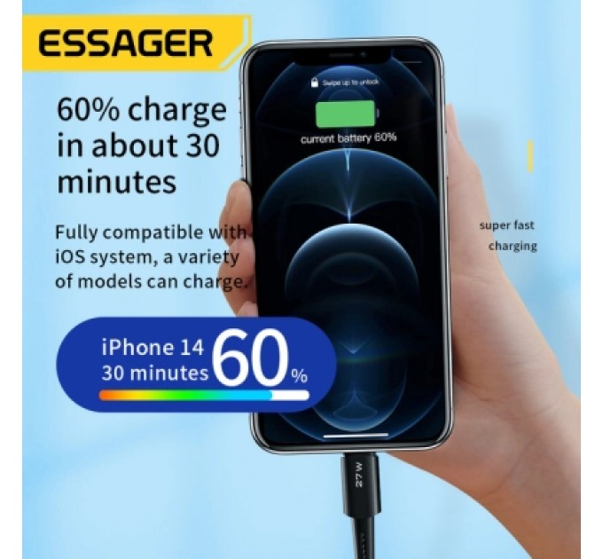Essager Дата кабель USB-C to Lightning 2.0m 20W black Essager (EXCTL-CGA01)