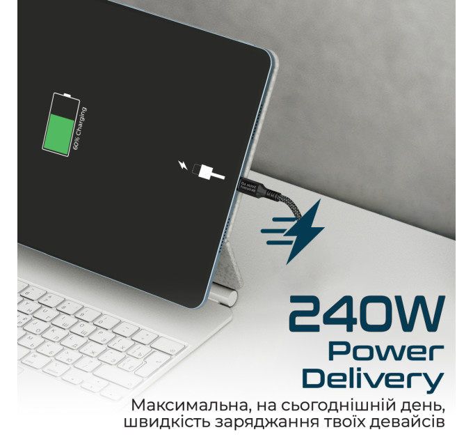 Promate Кабель Promate USB Type-C - USB Type-C (M/M), 5 A, 240 W, 1 м, PowerBolt240 Black (powerbolt240-1m.black)