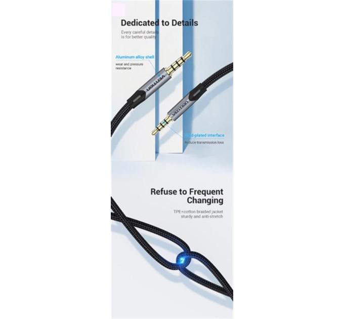 Vention Кабель Vention 3.5 мм - 3.5 мм (M/M), 2 м, Silver/Black (BAQHH)