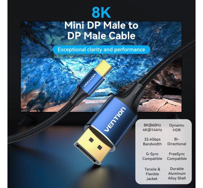 Vention Кабель Vention mini DisplayPort - DisplayPort (M/M), 1.5 м, Black (HCFLG)