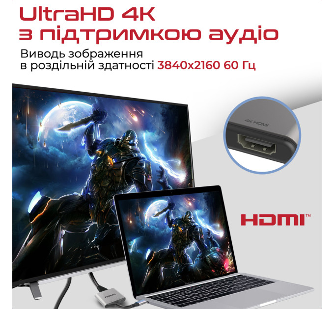 Promate Адаптер Promate USB Type-C - 2xHDMI (M/F) MediaLink-H2 Grey (medialink-h2.grey)