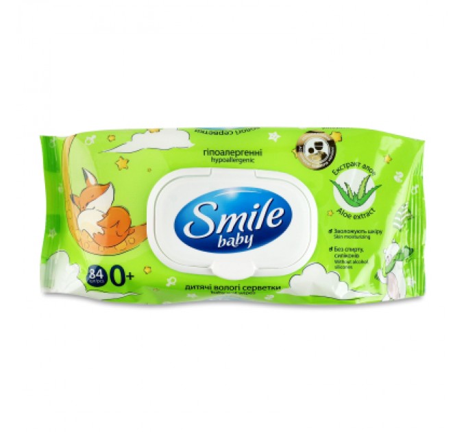 Smile baby Дитячі вологі серветки Smile baby з алоє, з клапаном, 84 шт (4823071646863)