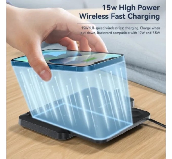 Essager Зарядний пристрій Essager 4-in-1 wireless charger 15W foldable desktop black (EWXZM-JC01-Z)