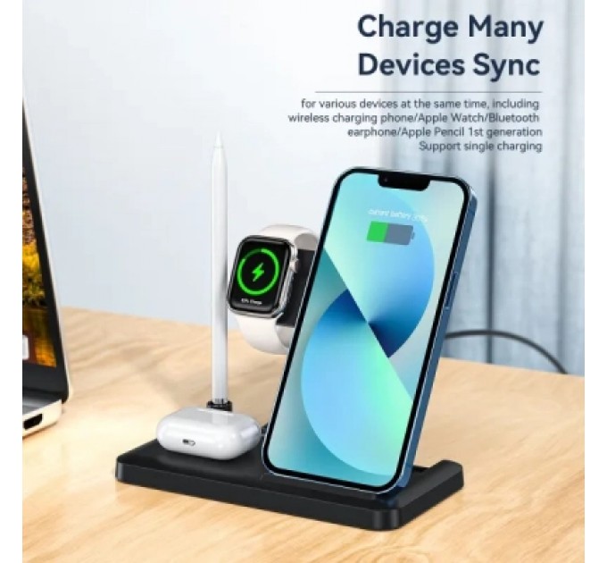 Essager Зарядний пристрій Essager 4-in-1 wireless charger 15W foldable desktop black (EWXZM-JC01-Z)