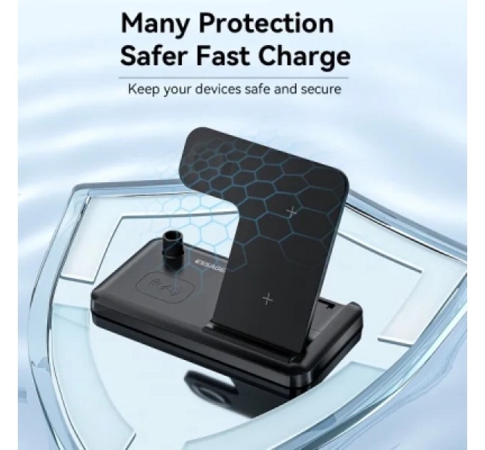 Essager Зарядний пристрій Essager 4-in-1 wireless charger 15W foldable desktop black (EWXZM-JC01-Z)