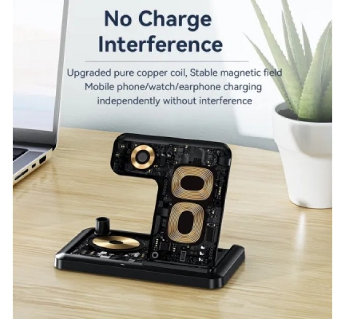 Essager Зарядний пристрій Essager 4-in-1 wireless charger 15W foldable desktop black (EWXZM-JC01-Z)