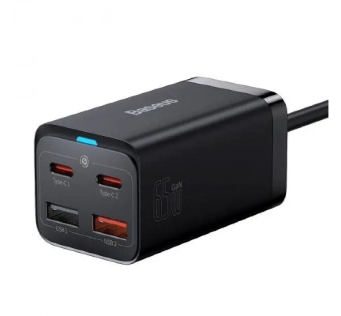 Baseus Зарядний пристрій Baseus 2xUSB-C 65W + 2xUSB GaN + cable USB-C to USB-C 100W 1.0m black (CCGP040101)