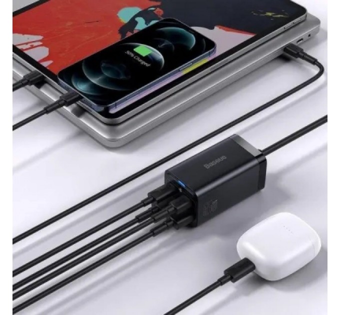 Baseus Зарядний пристрій Baseus 2xUSB-C 65W + 2xUSB GaN + cable USB-C to USB-C 100W 1.0m black (CCGP040101)