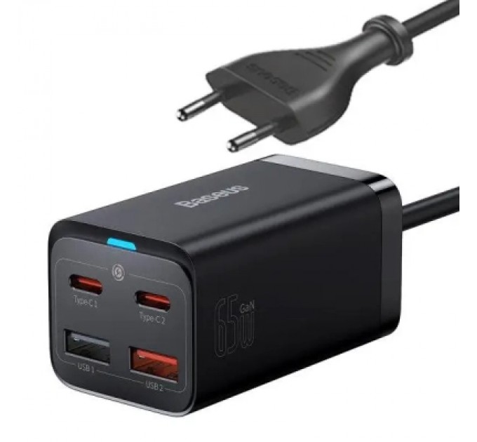Baseus Зарядний пристрій Baseus 2xUSB-C 65W + 2xUSB GaN + cable USB-C to USB-C 100W 1.0m black (CCGP040101)