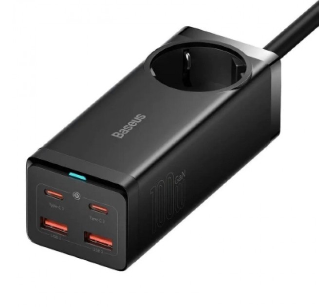 Baseus Зарядний пристрій Baseus AC + 2xUSB-C 100W + 2xUSB + cable USB-C to USB-C 100W 1.0m black (PSZM000401)