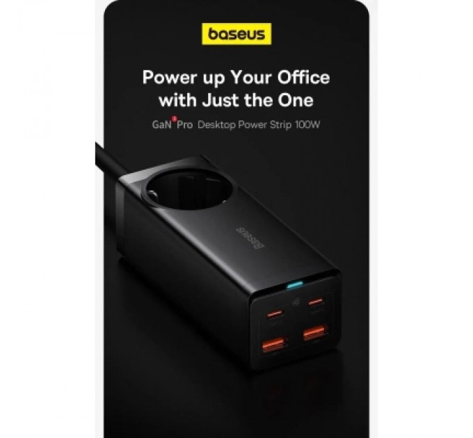 Baseus Зарядний пристрій Baseus AC + 2xUSB-C 100W + 2xUSB + cable USB-C to USB-C 100W 1.0m black (PSZM000401)
