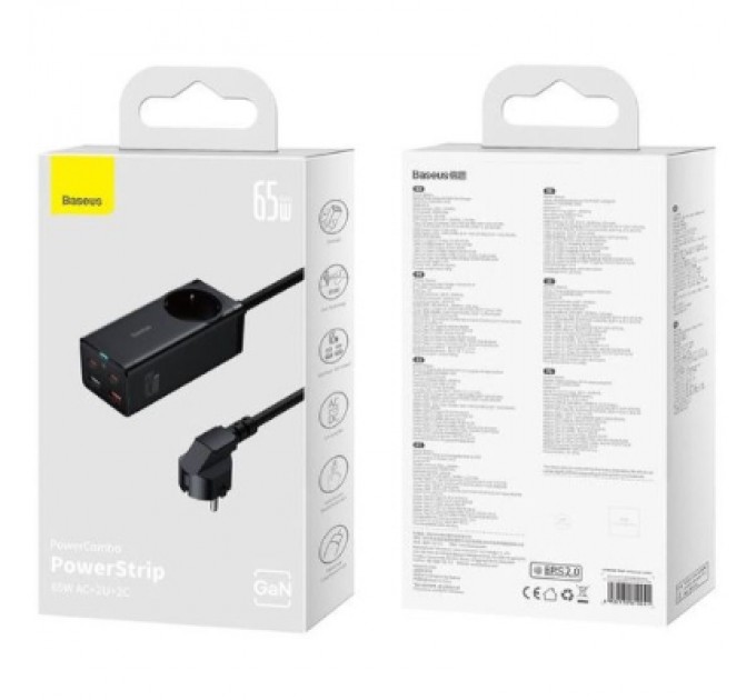 Baseus Зарядний пристрій Baseus AC + 2xUSB-C 65W + 2xUSB black (PSZM000901)