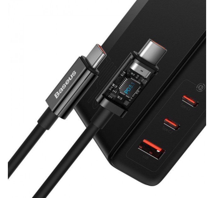 Baseus Зарядний пристрій Baseus 2xUSB-C 140W + 1xUSB GaN + cable USB-C to USB-C black (CCGP100201)