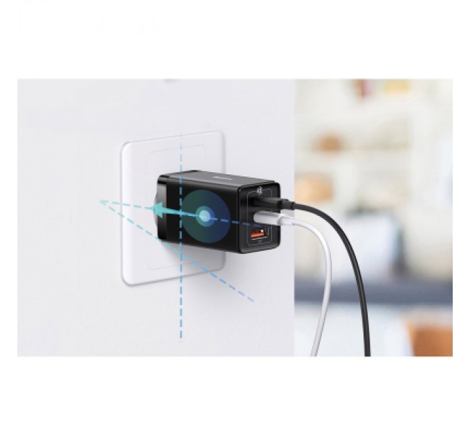 Baseus Зарядний пристрій Baseus 2xUSB-C 65W + 1xUSB GaN + cable USB-C to USB-C 100W 1.0m black (CCGP120201)